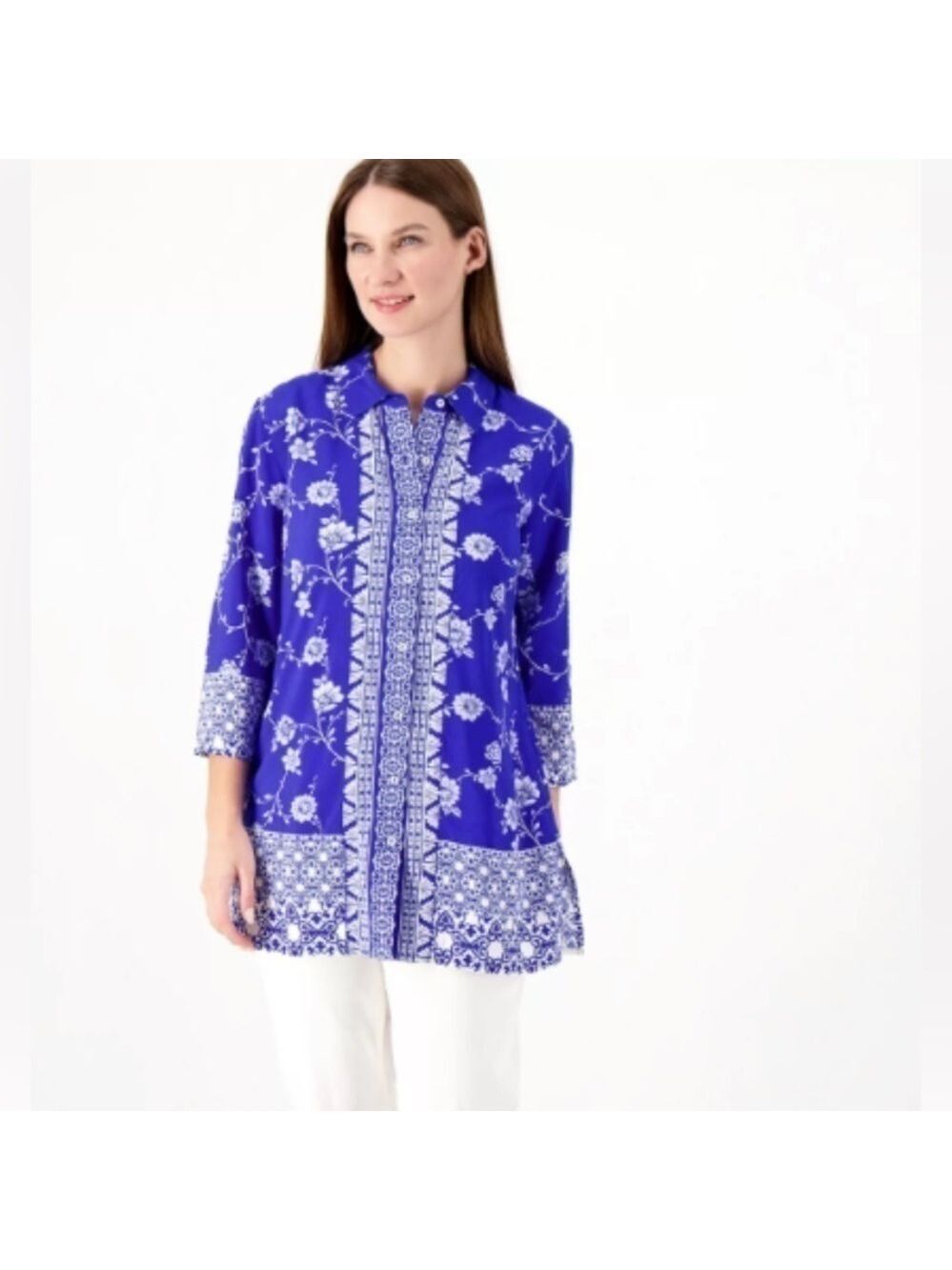 Draper Damon Scandi Girl Boho Floral Pattern Button down Sheer Top size LG